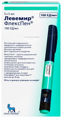 Левемир флекспен 100 МЕ/мл раствор 3 мл шприц-ручка 5 шт.