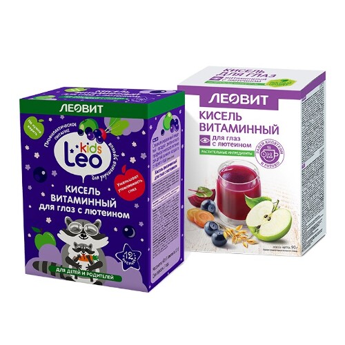 Набор ЛЕОВИТ кисели с лютеином для глаз: кисель диетический витамин С + LEO KIDS кисель детский витаминный