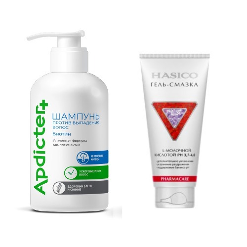 Набор из 2х средств HASICO Шампунь против выпадения волос с биотином 250 мл+ ГЕЛЬ-СМАЗКА С L - МОЛОЧНОЙ КИСЛОТОЙ 100МЛ