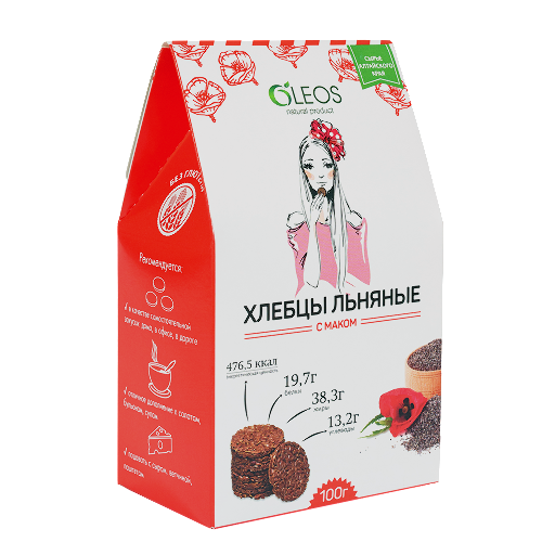 Oleos хлебцы льняные с маком 100 гр