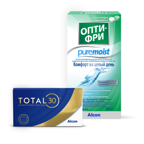 Набор <em>Total30</em> /-3,25/ мягкие контакт линзы + OF PureMoist 90мл р-р многофункц д/линз+контейнер