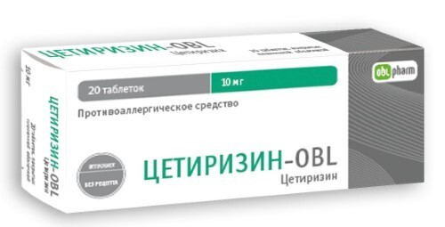 Цетиризин-obl 10 мг 20 шт. таблетки, покрытые пленочной оболочкой
