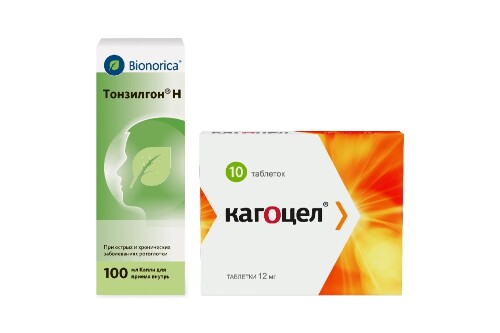 Набор Тонзилгон Н капли 100мл + Кагоцел 10шт со скидкой