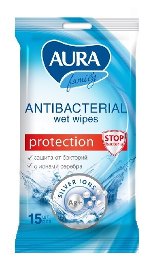 Купить Aura влажные салфетки антибактериальные 15 шт цена