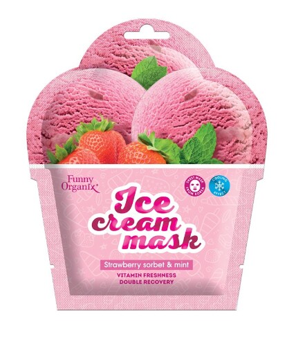 Купить FUNNY ORGANIX STRAWBERRY SORBET&MINT ТКАНЕВАЯ МАСКА-МОРОЖЕНОЕ ДЛЯ ЛИЦА ОХЛАЖДАЮЩАЯ МОРОЗНАЯ СВЕЖЕСТЬ N1 цена