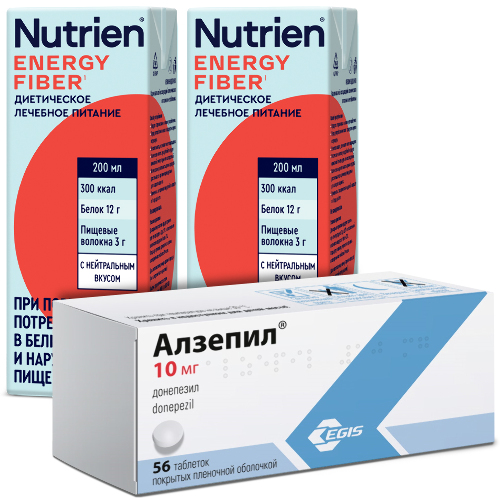 Набор АЛЗЕПИЛ 0,01 N56 ТАБЛ П/ПЛЕН/ОБОЛОЧ + НУТРИЭН ЭНЕРГИЯ С ПИЩЕВЫМИ ВОЛОКНАМИ С НЕЙТРАЛЬНЫМ ВКУСОМ 200МЛ по специальной цене