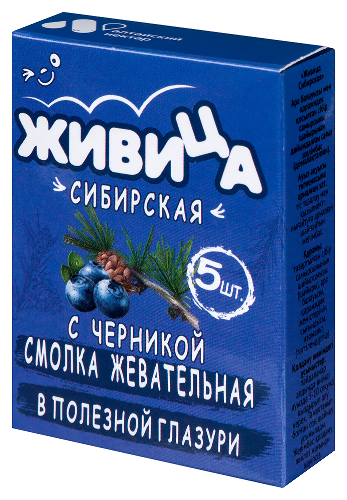 Живица сибирская смолка жевательная из смолы лиственницы в глазури 5 шт./с черникой/