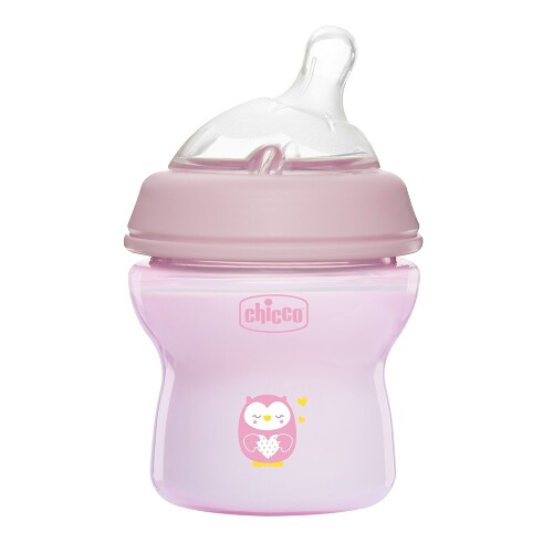 Chicco natural feeling бутылочка для кормления соска силиконовая наклонная 0+ 150 мл/розовая