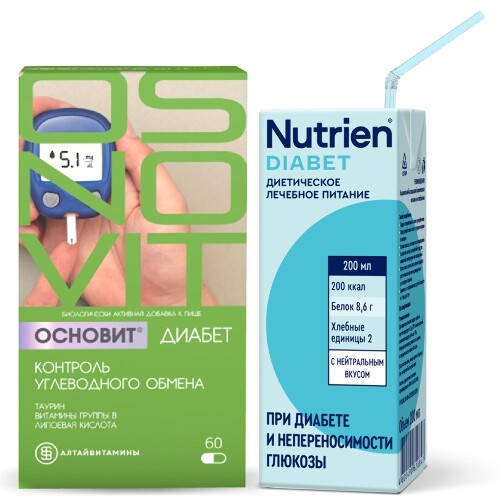 Набор Основит диабет контроль углеводного обмена 60 шт. капсулы массой 596 мг + Нутриэн диабет с нейтральным вкусом 200 мл
