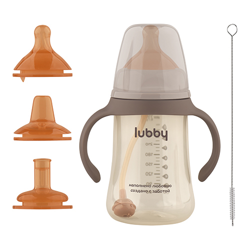 Lubby поильник-непроливайка 3 в 1 со сменным носиком/трубочкой/молочной соской 300 мл+ершик/35253