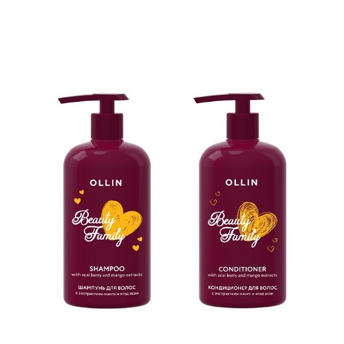 Набор OLLIN BEAUTY FAMILY шампунь для волос с экстрактами манго и ягод асаи 500мл + кондиционер 500мл