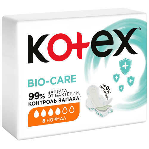 Kotex прокладки с антибактериальным слоем внутри нормал bio-care 8 шт.