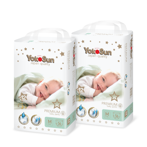 Набор YOKOSUN для детей: 2 упаковки Premium подгузников-трусиков M/6-10 КГ/ 56 ШТ.