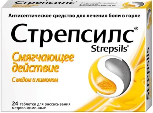 Купить Стрепсилс 24 шт. таблетки для рассасывания вкус медово-лимонные цена