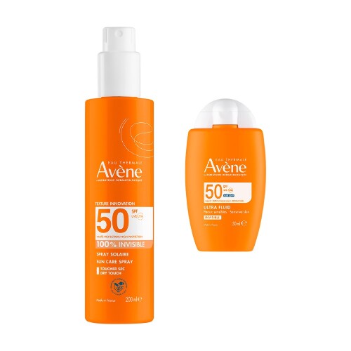 Набор AVENE: СПРЕЙ СОЛНЦЕЗАЩИТ НЕВИДИМЫЙ Д/ЧУВСТВИТ КОЖИ SPF50 200МЛ + ФЛЮИД Д/ЛИЦА СОЛНЦЕЗАЩИТ УЛЬТРАЛЕГКИЙ НЕВИДИМЫЙ SPF50 50М