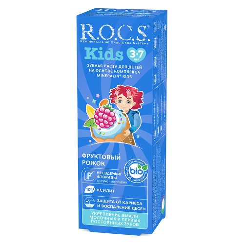 Rocs зубная паста kids фруктовый рожок со вкусом мороженого 45 гр