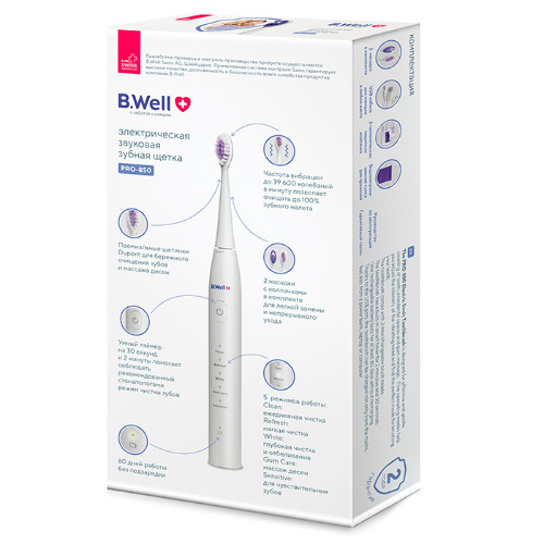B well зубная щетка звуковая электрическая pro-850/белая