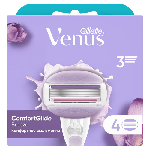 Gillette venus comfortglide breeze сменные кассеты для безопасных бритв 4 шт./с гелевыми подушечками