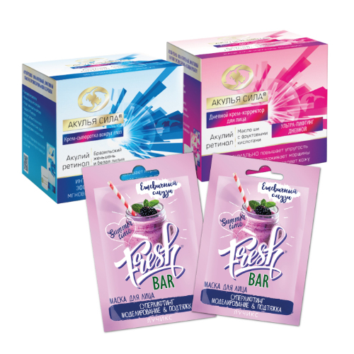 Набор подарочный Акулья сила от морщин активное омоложение: Крем дневной + Крем вокруг глаз + 2 маски