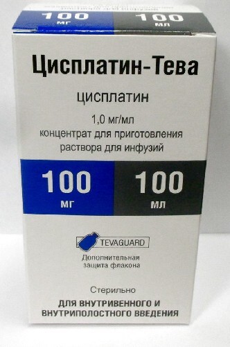 Цисплатин-тева 0,001/мл концентрат для приготовления раствора для инфузий 100 мл