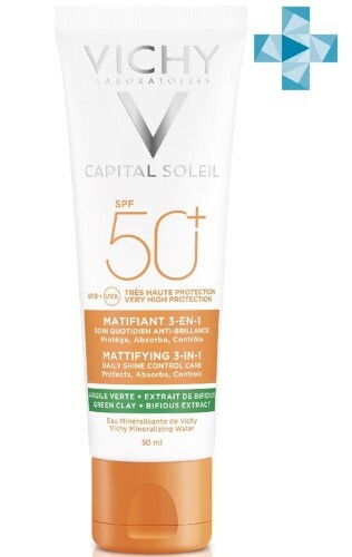 Capital soleil уход матирующий для жирной проблемной кожи 3-в-1 spf50+ 50 мл