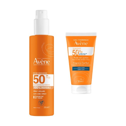 Набор AVENE СПРЕЙ СОЛНЦЕЗАЩИТНЫЙ НЕВИДИМЫЙ Д/ЧУВСТВИТЕЛЬНОЙ КОЖИ SPF50 200МЛ + AVENE ФЛЮИД СОЛНЦЕЗАЩИТНЫЙ SPF 50+ БЕЗ ОТДУШЕК