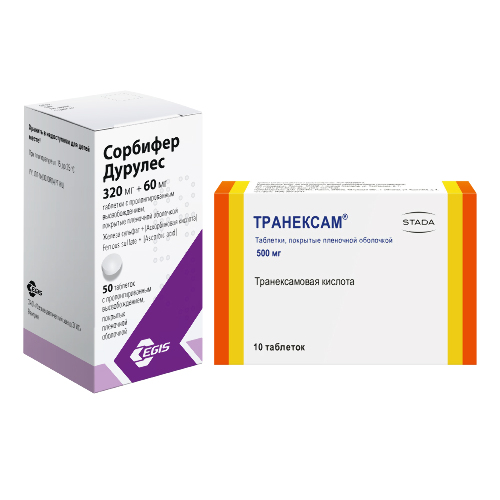 Набор СОРБИФЕР ДУРУЛЕС 0,32+0,06 N50 ТАБЛ ПРОЛОНГ ВЫСВОБ П/ПЛЕН/ОБОЛОЧ + Транексам 500 мг 10 шт. таблетки, покрытые пленочной об