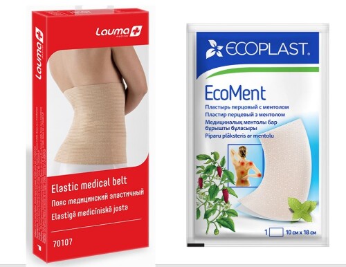 Набор LAUMA ПОЯС МЕДИЦИНСКИЙ ЭЛАСТИЧНЫЙ МОДЕЛЬ 70107 РАЗМ 2 + ECOPLAST ПЛАСТЫРЬ ПЕРЦОВЫЙ С МЕНТОЛОМ ECOMENT 10Х18СМ со скидкой