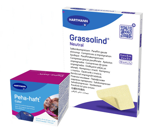 Набор Гразолинд 5 см х 5 см,10 шт + Peha-haft® Color blue/Пеха-хафт колор синий, бинт когезивный эластичный фиксирующий 4 см x 4м