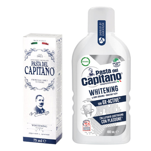 Набор PASTA DEL CAPITANO 1905: з/паста отбеливающая 75мл + ополаскиватель д/рта 400мл - по выгодной цене!