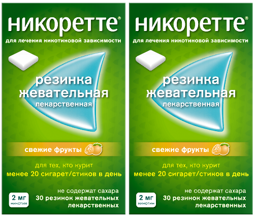 Набор - Никоретте® Свежие фрукты 2 мг, 30 шт х 2, жевательная резинка при отказе от курения