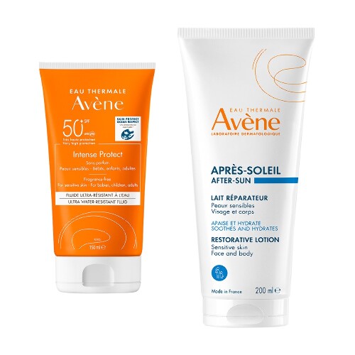 Набор AVENE: INTENCE PROTECT ФЛЮИД СОЛНЦЕЗАЩИТ УЛЬТРА-ВОДОСТОЙКИЙ SPF50+ 150МЛ + ЛОСЬОН ПОСЛЕ ЗАГАРА ВОССТАНАВЛИВАЮЩИЙ 200МЛ