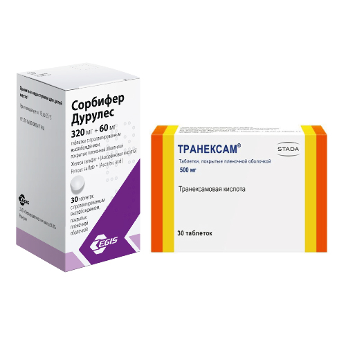 Набор СОРБИФЕР ДУРУЛЕС 0,32+0,06 N30 ТАБЛ ПРОЛОНГ ВЫСВОБ П/ПЛЕН/ОБОЛОЧ + Транексам 500 мг 30 шт. таблетки, покрытые пленочной об