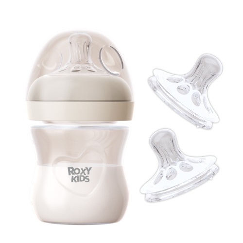 Набор ROXY-KIDS:бутылочка с широким горлом силикон.соска размер s 0+120 мл/слоновая кость +соска силикон.д/бутылочек с широким горлом р.s 0+2 шт