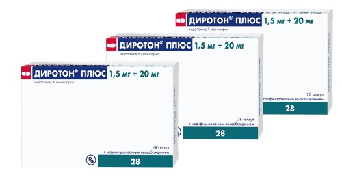 Набор из 3х упаковок ДИРОТОН ПЛЮС 0,0015+0,02 N28 КАПС МОДИФ ВЫСВОБ по спец. цене!