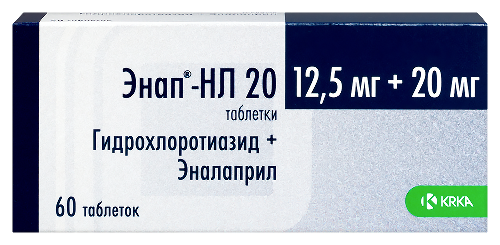 Энап-нл 20 12,5 мг + 20 мг 60 шт. таблетки