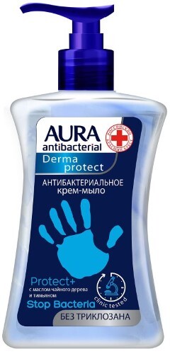 Купить Aura antibacterial derma protect жидкое антибактериальное крем-мыло protect+ 250 мл цена