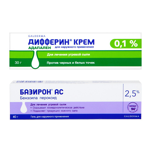 Набор ДИФФЕРИН 0,1% 30,0 КРЕМ Д/НАРУЖ ПРИМ и БАЗИРОН АС 2,5% 40,0 ГЕЛЬ по спец цене
