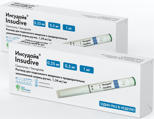 НАБОР (СЕМАГЛУТИД) ИНСУДАЙВ 0,00025/0,0005/0,001/ДОЗА 3МЛ N1 ШПРИЦ-РУЧКА Р-Р П/К +ИГЛА N6 закажи 2 упаковки со скидкой
