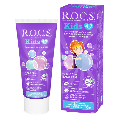 Rocs зубная паста kids бабл гам со вкусом жевательной резинки 45 гр