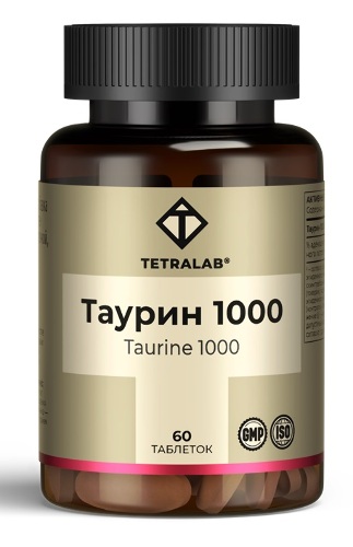 Tetralab таурин 1000 форте 60 шт. таблетки, покрытые оболочкой массой 1545 мг