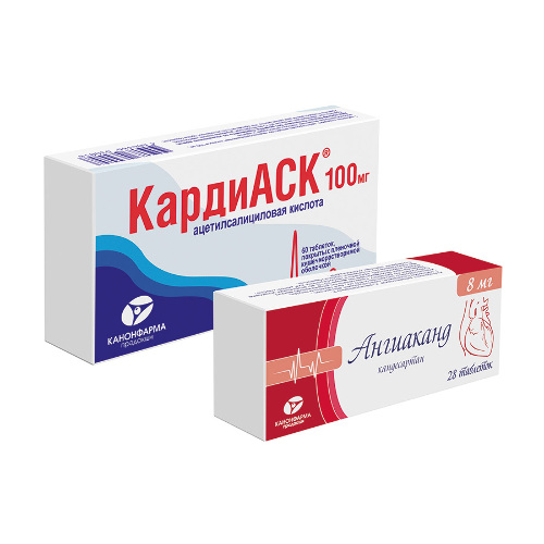 Набор КардиАСК 100 мг 60 шт + Ангиаканд 8 мг 28 шт со скидкой