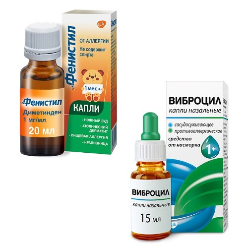 Набор ФЕНИСТИЛ 0,001/МЛ 20МЛ КАПЛИ Д/ПРИЕМА ВНУТРЬ + ВИБРОЦИЛ 15МЛ НАЗАЛ КАПЛИ закажи со скидкой 20%