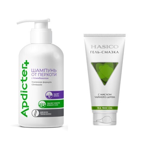 Набор из 2х средств Hasico шампунь от перхоти с климбазолом + ГЕЛЬ-СМАЗКА ЧАЙНОЕ ДЕРЕВО 100МЛ