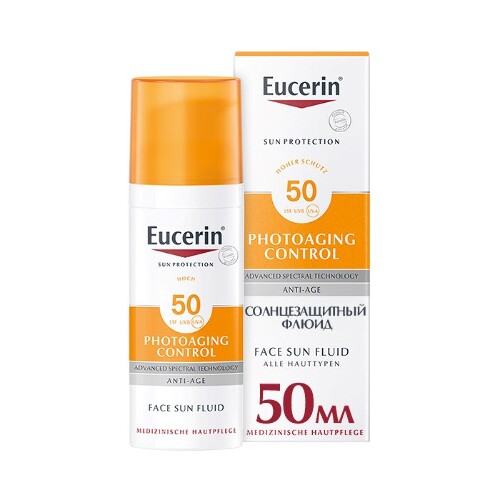 Купить Eucerin photoaging control флюид солнцезащитный для лица spf 50 50 мл цена