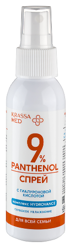 Krassa med panthenol 9% спрей после загара для всей семьи глубокое увлажнение с гиалуроновой кислотой 100 мл