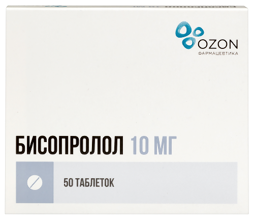 Бисопролол 10 мг 50 шт. таблетки, покрытые пленочной оболочкой