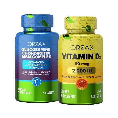 НАБОР ОРЗАКС ПО СПЕЦ ЦЕНЕ ВИТАМИН D3 2000 МЕ 360 КАПС. и  ГЛЮКОЗАМИН ХОНДРОИТИН MSM КОМПЛЕКС 90 ТАБЛ.