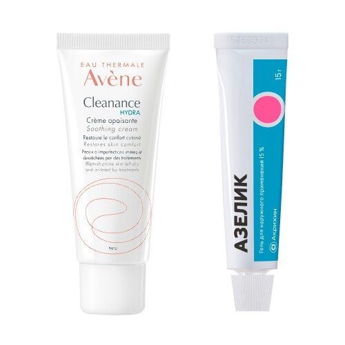 Набор AVENE КЛИНАНС ГИДРА КРЕМ УСПОКАИВАЮЩИЙ 40МЛ + АЗЕЛИК 15% 15,0 ГЕЛЬ Д/НАРУЖ ПРИМ