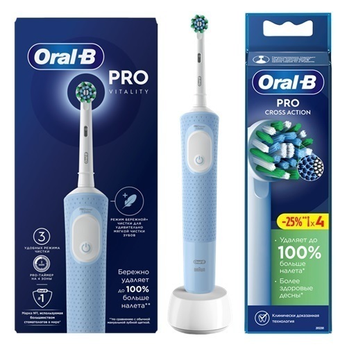 Набор Oral-b зубная щетка vitality pro/тип 3708/с насадкой cross action электрическая/голубая + Oral-b насадка сменная pro cross